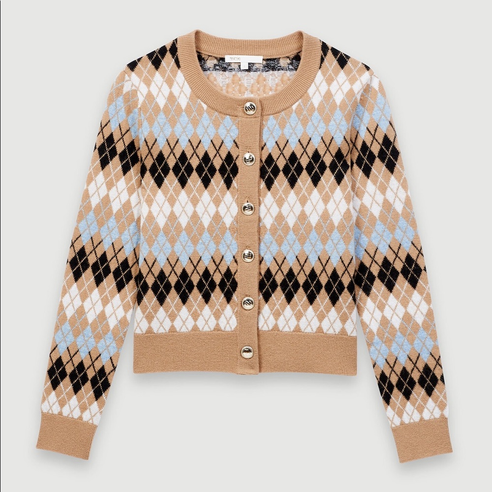 Maje Mira Argyle Wool-blend Cardigan In Camel
